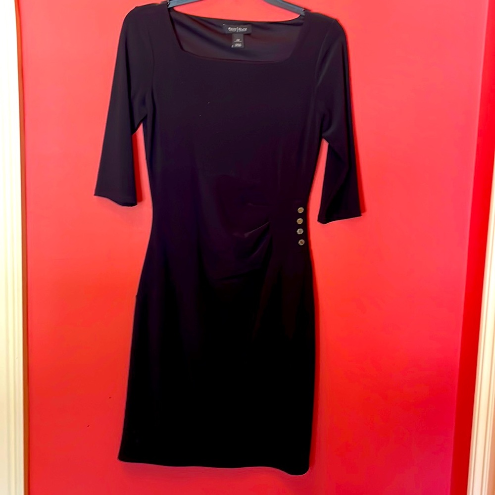 White House Black Market 3/4 sleeve, black jersey dress, size XS